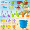 20 Pcs Sand Beach Toy Set with Large Bucket,Shovels,Rakes,Watering Can & Castle Molds - Sandcastle Building Kit for Kids Boys Girls Ages 3+, Summer Outdoor Play Accessories for Beach,Pool & Backyard view 2