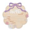 TTMerriwood Hello World Wooden Baby Birth Announcement Sign with Pink Bow, Cloud Shape Floral Newborn Name Date Time Weight Length Board, Baby Girl Nursery Photo Prop (Purple) view 1