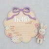 TTMerriwood Hello World Wooden Baby Birth Announcement Sign with Pink Bow, Cloud Shape Floral Newborn Name Date Time Weight Length Board, Baby Girl Nursery Photo Prop (Purple) view 3