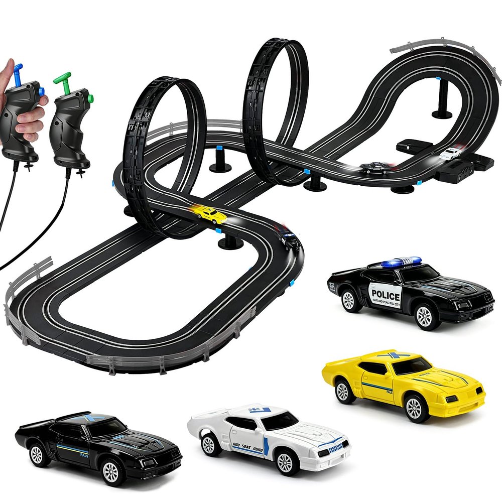 UNIKONIO 1:87 Slot Car Race Track Set with 360-Degree Loop & U-Shaped Slope