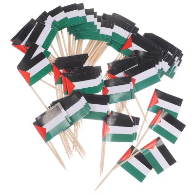 Levemolo 100pcs Palestine Flag Toothpick Picks Decorative Fruit Sticks for Party Cake Cupcake Toppers with Wood Sticks, Mini Palestinian Flag Party Supplies for Celebrations and Events
