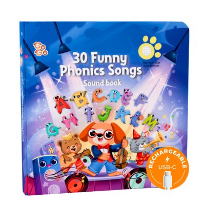 GO GO 30 Funny Phonics Songs Sound Book, A-Z Letter Sound Songs, USB-C Rechargeable, Preschool & Kindergarten Learn to Read for 3 Year olds, Perfect Toy and Gift for Toddlers, Ages 2 3 4+
