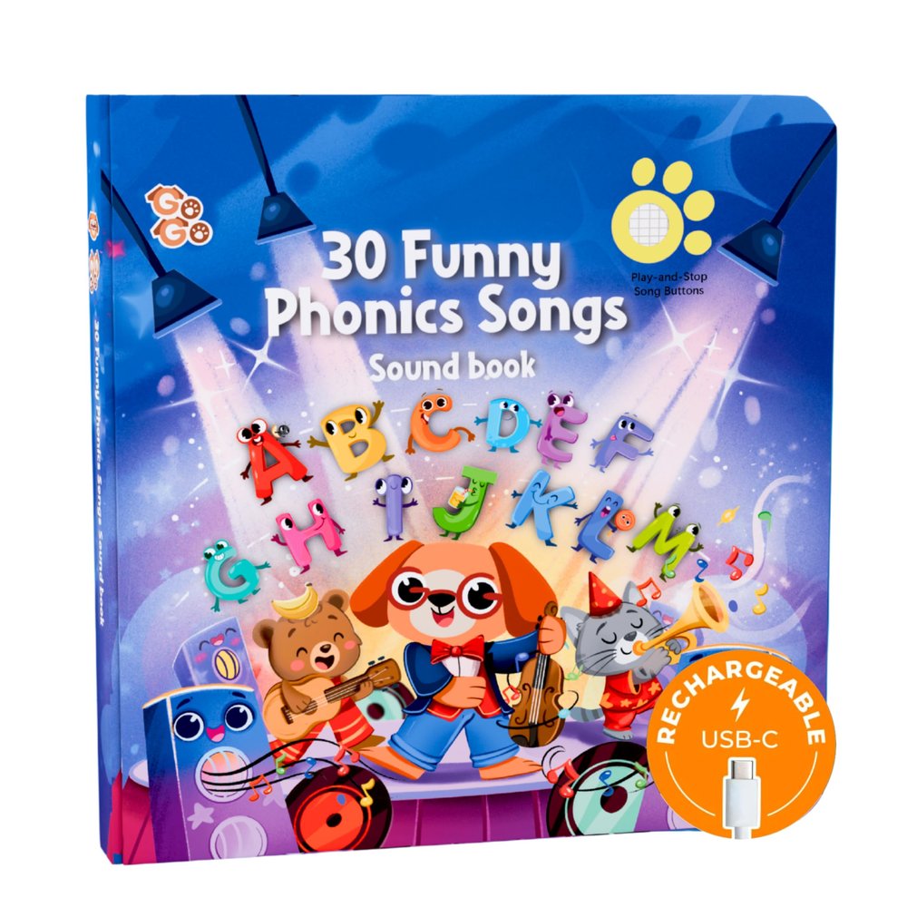 GO GO 30 Funny Phonics Songs Sound Book, A-Z Letter Sound Songs, USB-C Rechargeable, Preschool & Kindergarten Learn to Read for 3 Year olds, Perfect Toy and Gift for Toddlers, Ages 2 3 4+