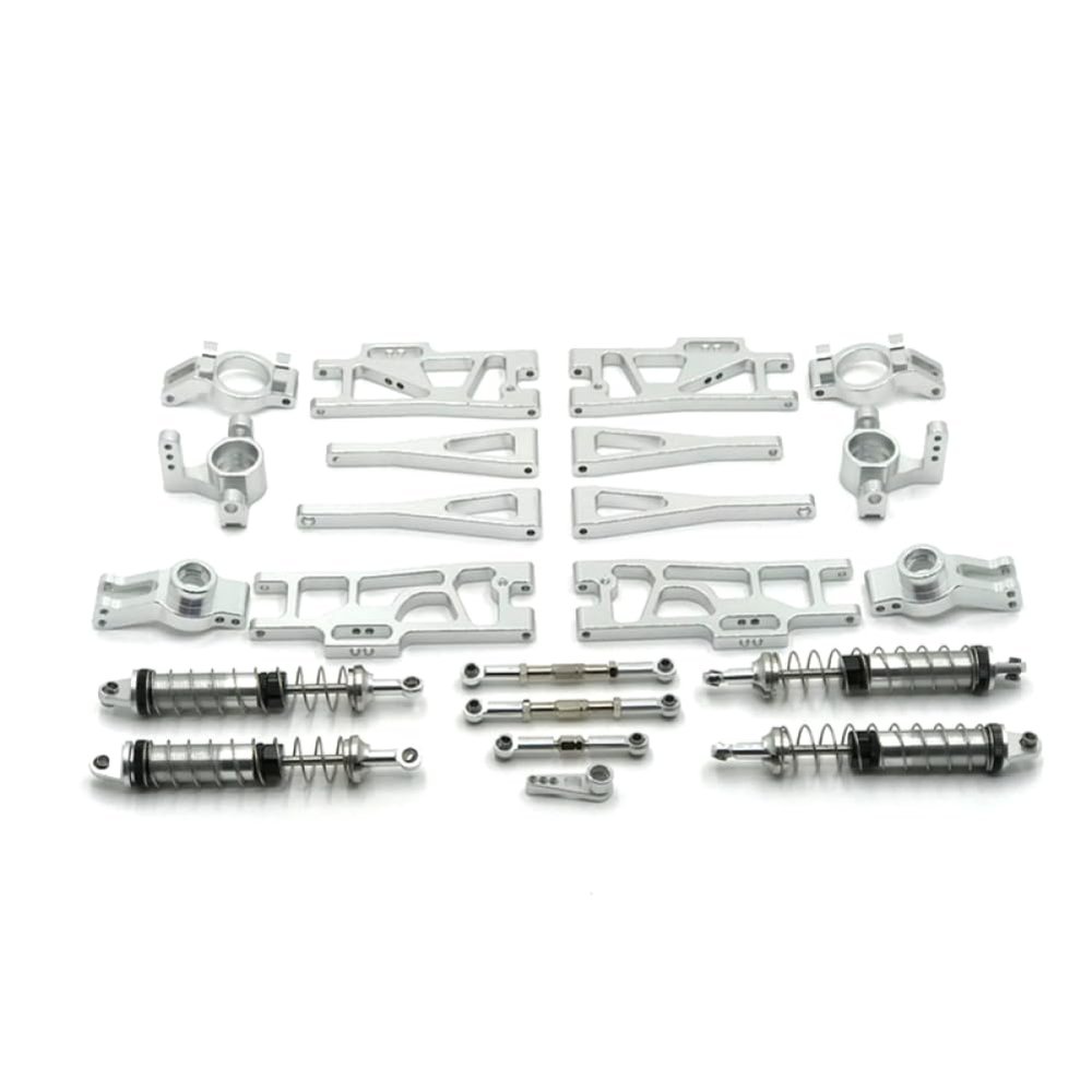11-Piece Metal RC Suspension & Steering Parts Set Includes Swing Arms, Steering Cups, Shock Absorbers Compatible with 1/10 & 1/12 Scale Off-Road RC Cars(Silver)