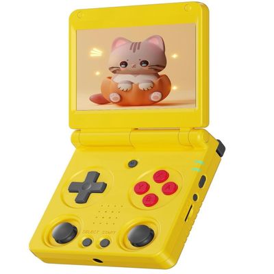 Anbernic RG34XXSP Foldable Retro Handheld Game with 3.4 Inch IPS Screen Linux System Built-in 64G TF Card 5000+ Games Handheld Emulator Support 5G WiFi Bluetooth TV Output(Yellow)