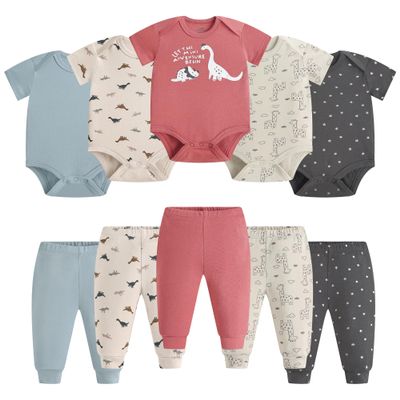Pcbabyn Infant Unisex Baby Bodysuit and Pant Sets Dinosaur 10-pcs Cotton Soft Newborn Boy Girl Clothes Outfits Toddler Clothing Sets for 3 6 Months