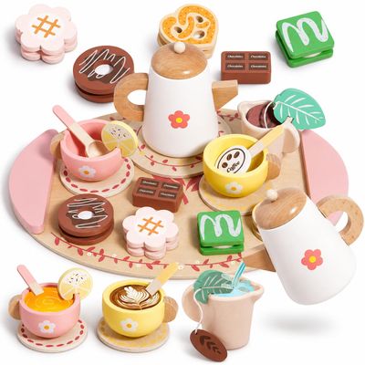 Wooden Tea Set for Toddlers 3-5 20PCS Tea Party Set with Storage Bag Kids Play Tea Set for 3 Year Old Birthday Gift