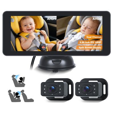 2026 Upgraded Dual Baby Car Camera for 2 Kids[1280P IPS & 940nm IR Night Vision] 360 Rotation & 150 Wide View Rear Facing Baby Car Backseat Monitor Fits Cars/SUVs/Trucks