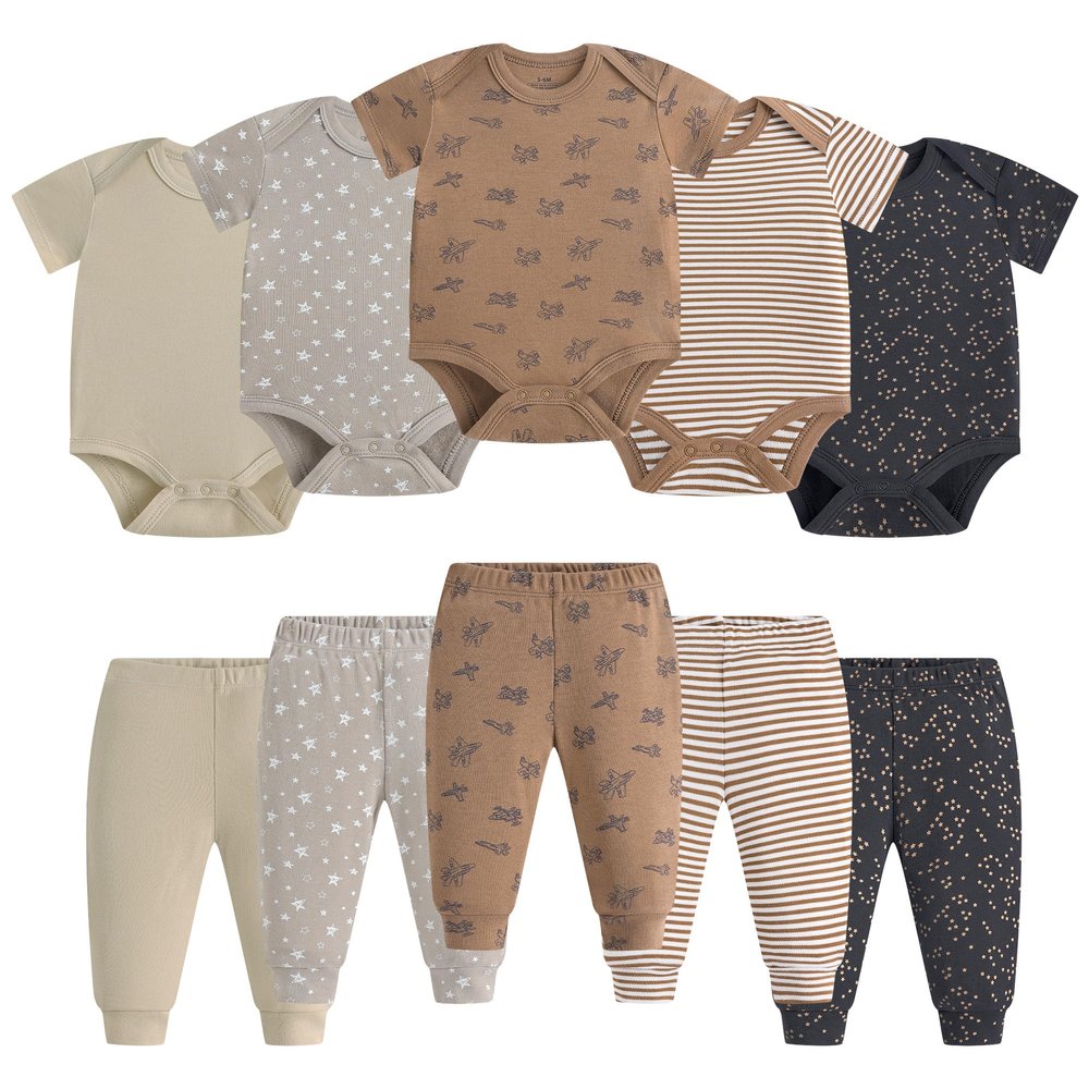 Pcbabyn Toddler Unisex Baby Bodysuit and Pant Sets Airplane 10-pcs Cotton Soft Newborn Boy Girl Clothes Outfits Infant Clothing Sets for 6 9 Months