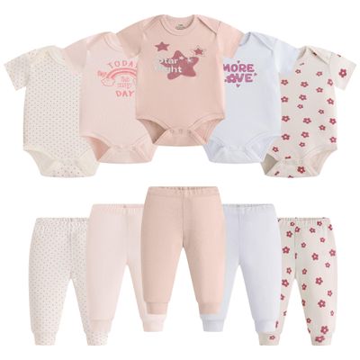 Pcbabyn Toddler Unisex Baby Bodysuit and Pant Sets Stars 10-pcs Cotton Soft Newborn Boy Girl Clothes Outfits Infant Clothing Sets for 6 9 Months