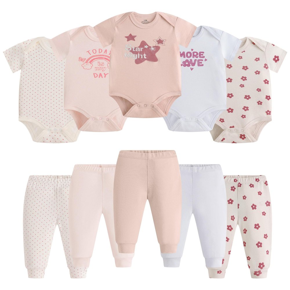 Pcbabyn Toddler Unisex Baby Bodysuit and Pant Sets Stars 10-pcs Cotton Soft Newborn Boy Girl Clothes Outfits Infant Clothing Sets for 6 9 Months