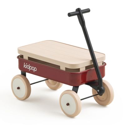 Kidpop Kids First Pull-Along Wagon with Removable Cover and Basket for Storage, 4-in-1 Push Pull Toy Cart for Toddlers, Lightweight (5.5 lbs), 1st Birthday Gift (Red)
