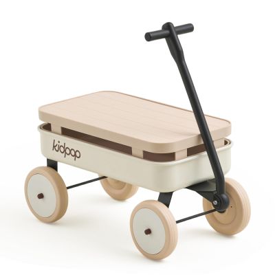 Kidpop Kids First Pull-Along Wagon with Removable Cover and Basket for Storage, 4-in-1 Push Pull Toy Cart for Toddlers, Lightweight (5.5 lbs), 1st Birthday Gift (White)