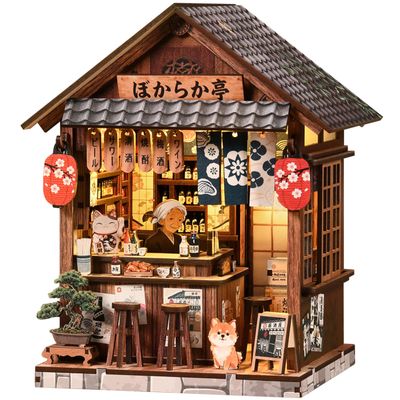 ISSEVE Book Nook Kit, Japanese Dollhouse Booknooks Kit Bookshelf Decoration