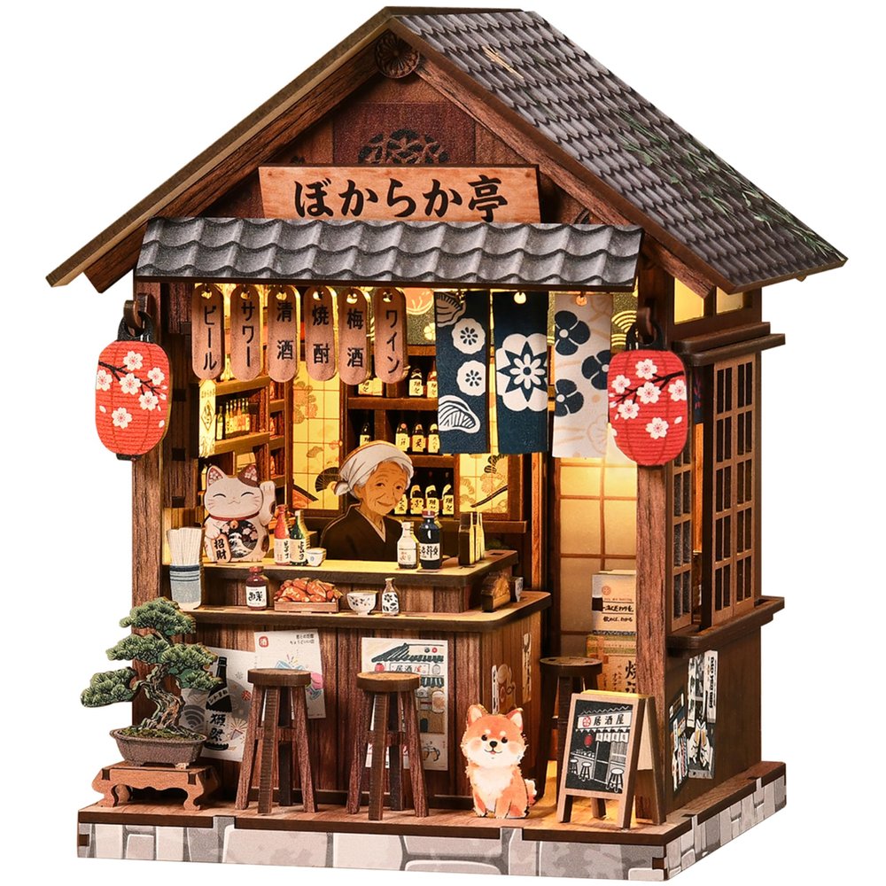 ISSEVE Book Nook Kit, Japanese Dollhouse Booknooks Kit Bookshelf Decoration