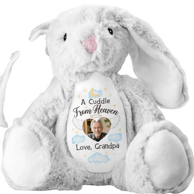 A Cuddle from Heaven, A Cuddle from Heaven - Personalized Memorial Stuffed Bunny, Sympathy Bunny Plush 2026 with Photo for Kids, Memorial Stuffed Animal Plush 2026, Gifts from Loss of Grandma Grandpa