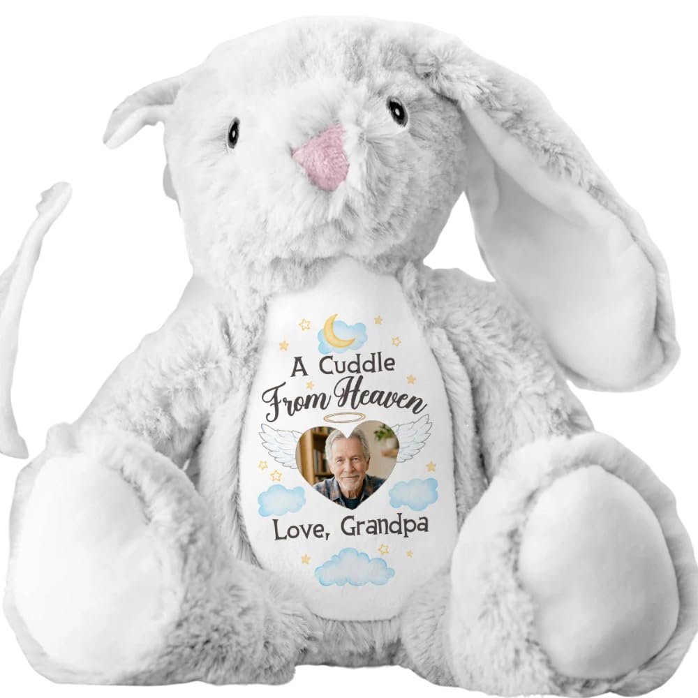 A Cuddle from Heaven, A Cuddle from Heaven - Personalized Memorial Stuffed Bunny, Sympathy Bunny Plush 2026 with Photo for Kids, Memorial Stuffed Animal Plush 2026, Gifts from Loss of Grandma Grandpa