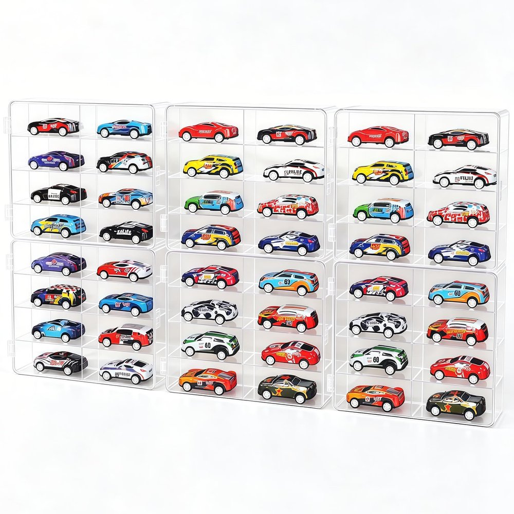 1/64 Scale Matchbox Wheels Toy Car Display Case Holds 48 Toy Cars Storage Organizer, Clear Display Box with Clear Snap-On Dust Cover 6.5 X 7.5 X 1.6 Inches 6 Pack