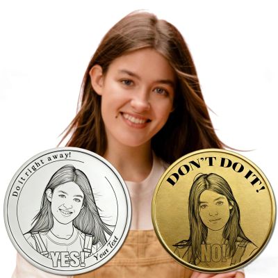 1ps Custom Photo Decision Coin, Double-Sided Laser Engraved- Personalized Line Art Conversion- Yes or No Fun Large Coin, Two Styles Available- Party Supply, Party Props
