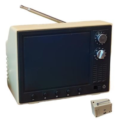 1:12 Scale Mini Retro TV Toy for Dollhouse 720P HD 2.4 Inch Miniature Furniture & Accessories with 8GB Storage USB Playback (Yellow)