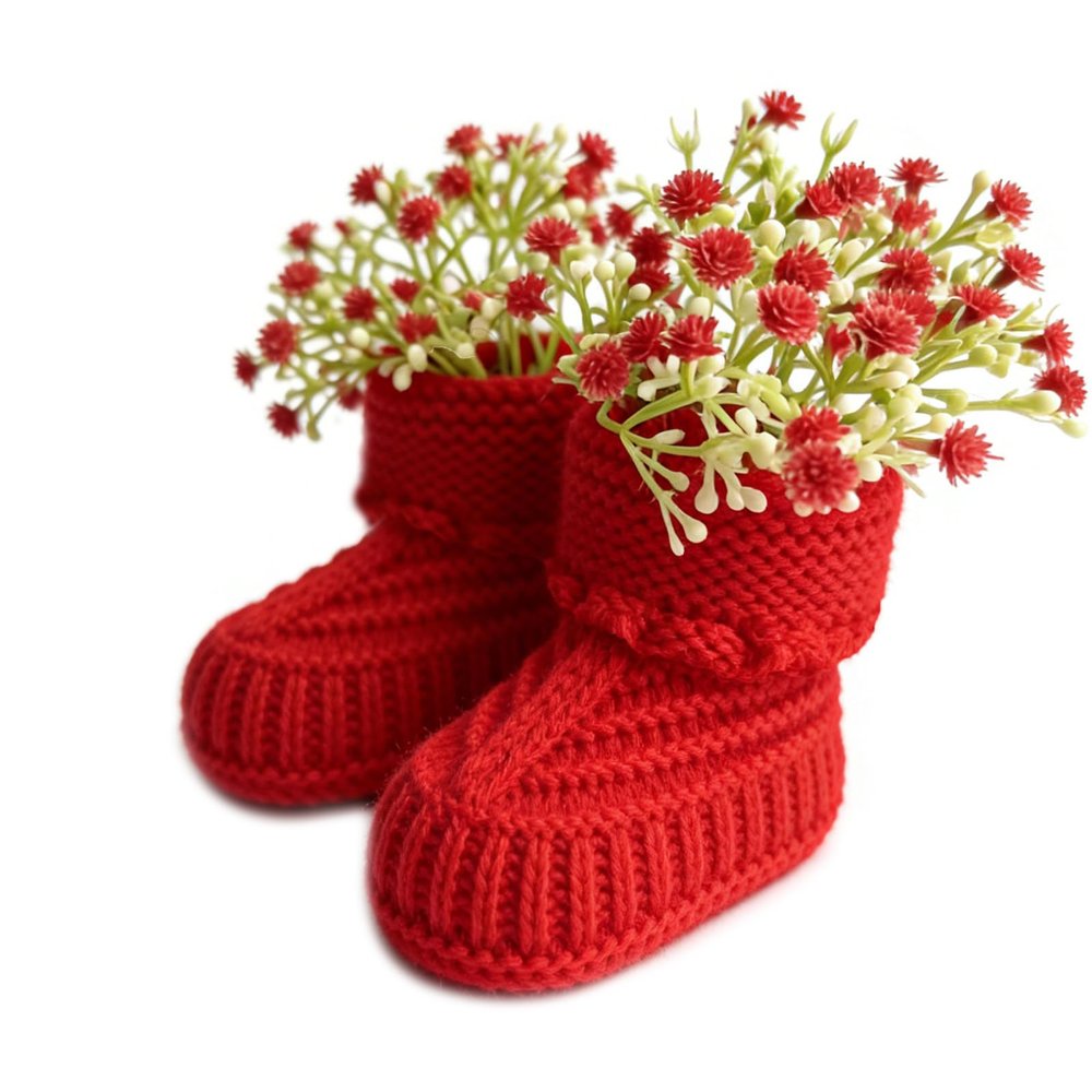 FABRST Baby Shower Decorations Set Newborn Baby Crochet Knitted Baby Booties with Babys Breath Flowers Bouquet Tables Centerpieces for Gender Reveal Party(Red)