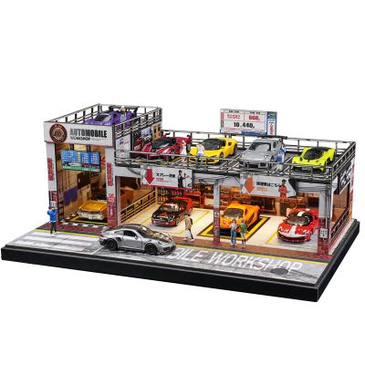 kivcmds Display Case for Hot Wheels & Matchbox, Toy Car Garage with LED Lights, Auto Workshop Parking Garage Diorama for 1/64 Diecast Cars Display Storage