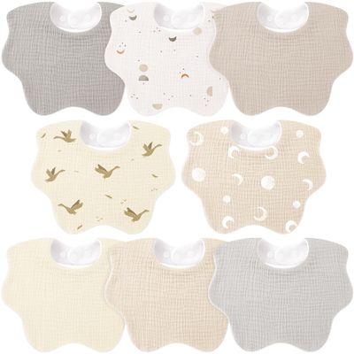 Bearmoss Baby Bibs for Drooling & Teething 8 Pack Muslin Cotton Bibs