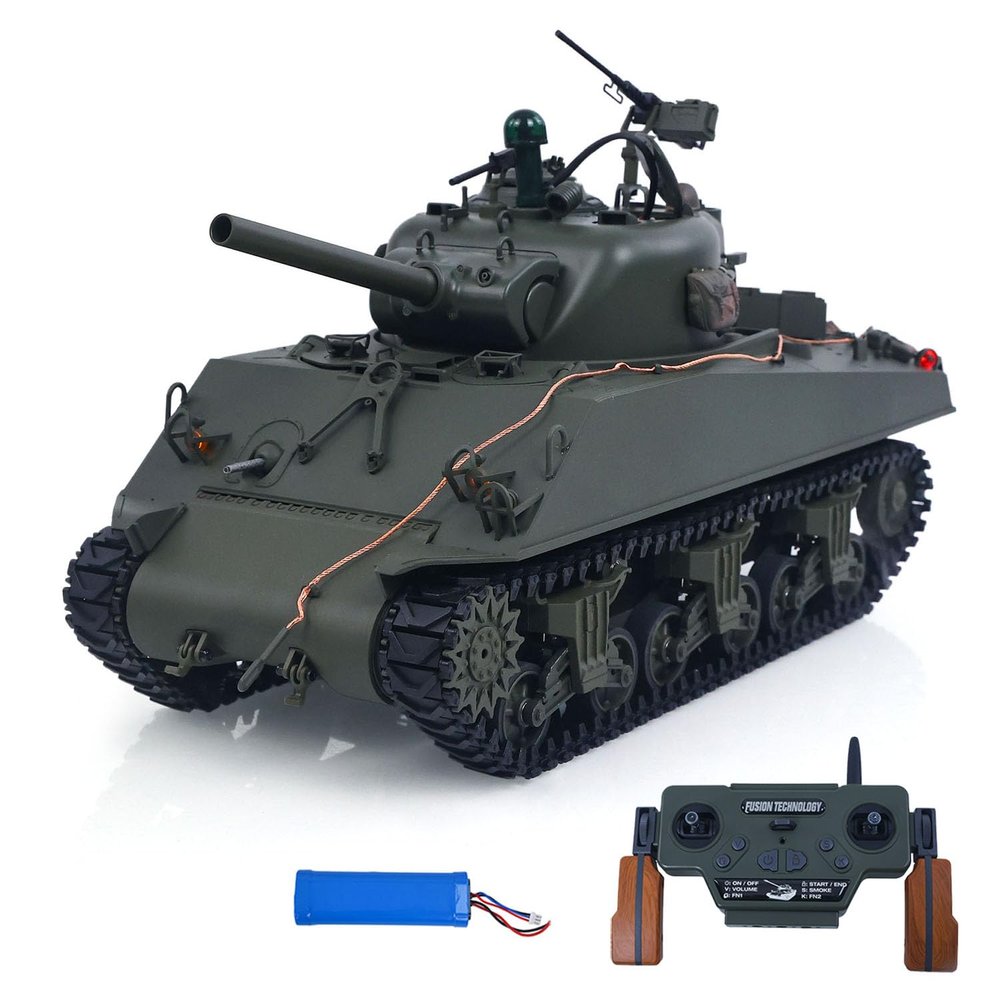 TOUCAN RC HOBBY 1/16 Remote Control Tank Sherman M4A3 Infrared System Barrel Elevation Smoke Unit 360 Rotation Metal Chassis Tracks RC Road Wheels