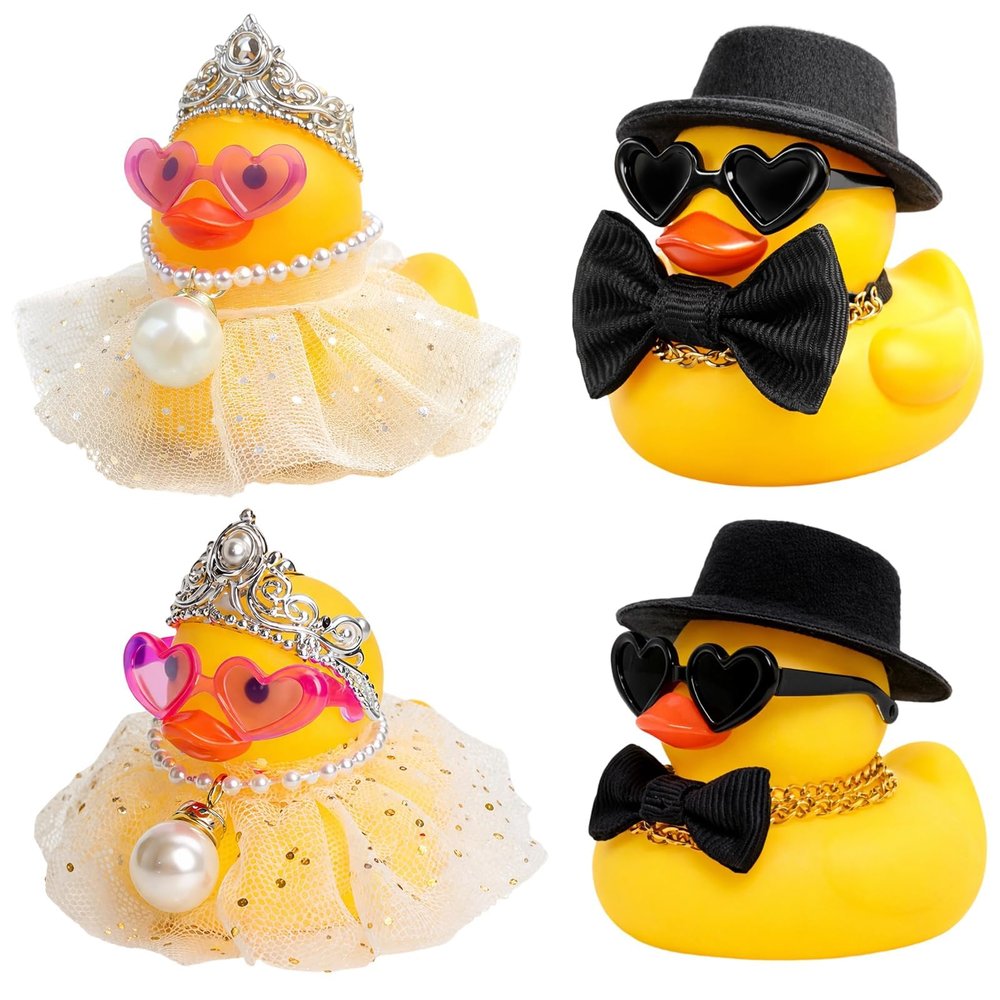 4Pcs Patitos para Jeep, Rubber Ducks for Jeeps, Bride and Groom Rubber Ducks for Wedding Favors, Marriage Souvenir, Marry Blessings, Dashboard Decorations for Daily Commuting, Office Desk Accessories