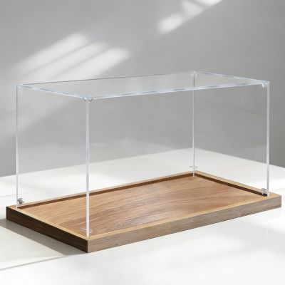 24 28 26 30in Extra Large Clear Acrylic Display Case, Dustproof Stackable Display Box, Rectangle Storage Plastic Box for Figure Collectibles(Wood,70x55x55cm/28x22x22in)