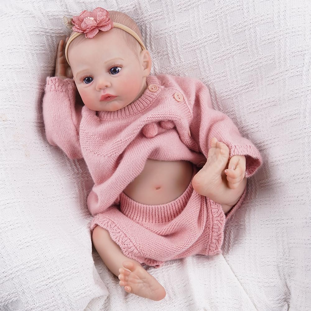 QIZWOD 18 Inch Realistic Awake Reborn Baby Doll - Full Body Vinyl Washable Hand-Painted Hair & Blue Eyes Newborn Girl, ASTM CPC Certified Gift for Granddaughters 3+