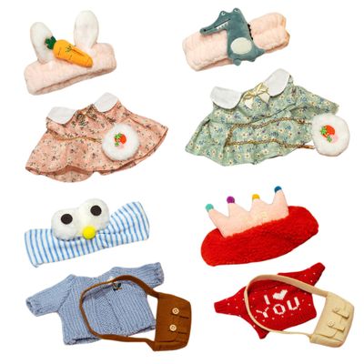 4 Set Stuffed Animal Clothes, 12" Plush Duck Kawaii Baby Doll Clothes Set with Headband and Bag DIY Duck Doll for Girls/Boys