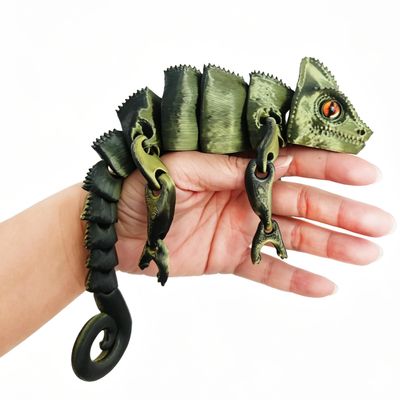 QINGMIAO 9.45 3D Printed Articulated Chameleon Toy, Realistic Flexible Joints Lizard Figurine, Fidget Toy for Adults, Desk Decor Collectible, Multiple Colors Available (Olive Green)