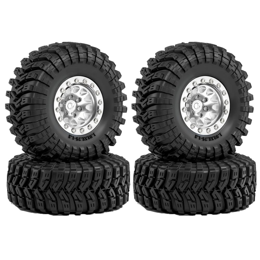Models For FCX24 FCX24M For TRX4M For SCX24 AX24 1/18 1/24 4pcs 70mm 1.3inch Metal Beadlock Wheel Tire RC Crawler Car Repair Modify Parts(Silver)