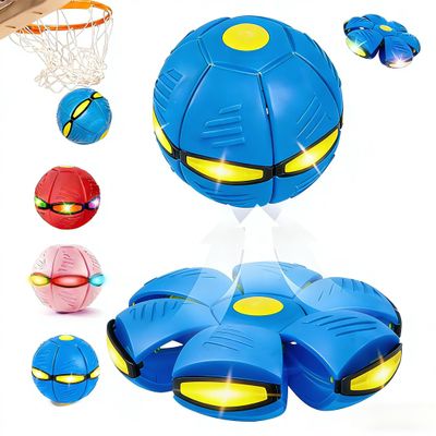 Magic Bouncing Ball with 6 LED Lights, 2-in-1 Flying Saucer Ball, Pop-Up Transform, Explosion-Proof,Gift Pack, Interactive Toy for Indoor & Outdoor Parent-Child Sports (Blue, Without Flash)