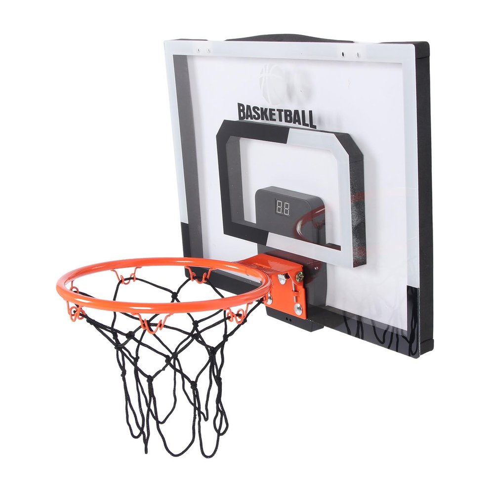 Asixxsix Basketball Hoop, Infrared Scoring Transparent Backboard Indoor Basketball Hoop, Door Mount with Electronic LED Light and 3 Balls for Home School Office Club