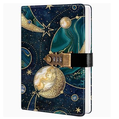 A5 Password Notebook, Personal Diary with Lock, Lockable Journal for Girls Women(Green Planet)