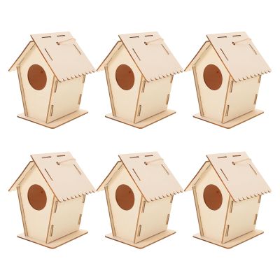 VICASKY 6pcs DIY Wood Birdhouse Kit for Small Unpainted Wooden Birdhouses for Painting, Outdoor Craft Building Set for Garden, Window, Yard Decorations