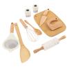 Luocute 10PCS Wooden Play Kitchen Accessories, Pretend Cookware Cooking Utensils Set with Chopping Board Spoon Shovel, for Boys and Girls Age 3 and Up view 2