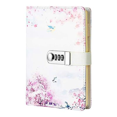 Faux Leather Password Notebook, Personal Diary with Lock, A5 Lockable Journal Diary for Girls Women(Flower Bird)