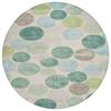 HomeRoots 627046 8 ft. Teal Blue Green & Ivory Geometric Washable Transitional Indoor & Outdoor Round Area Rug view 1