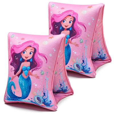 2 Pack Arm Floaties for Kids, Soft Fabric-Covered Inflatable Pool Floats, Learn-to-Swim Arm Bands for Boys Girls 3-5-6-12 Years, Swimming Pool Floats Sleeves for Toddlers, Pink