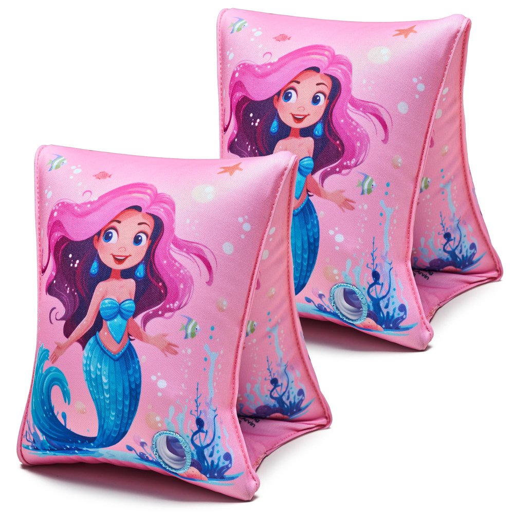 2 Pack Arm Floaties for Kids, Soft Fabric-Covered Inflatable Pool Floats, Learn-to-Swim Arm Bands for Boys Girls 3-5-6-12 Years, Swimming Pool Floats Sleeves for Toddlers, Pink