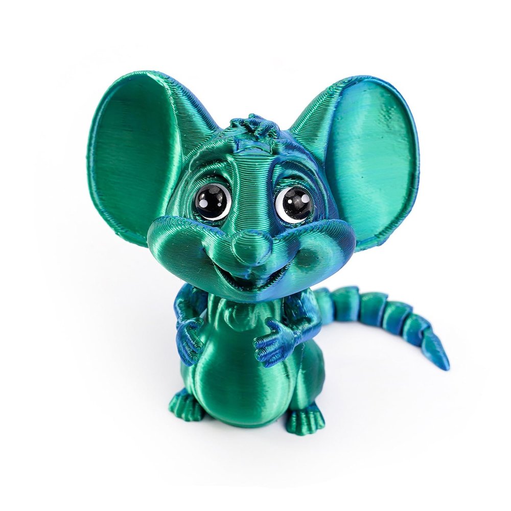 3D Printed Toys Articulated Big Eared Mouse, Fully Poseable Flexible Joints Fidget Toy, Realistic Cute Mouse Figurine, 3D Print Animals Desk Decor Collectible Gift (Blue Green)