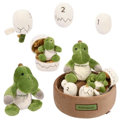 Bebamour Montessori Pull Carrot Toy Plush Stuffed Dinosaurs Set Soft Cotton Sensory Play Gift (Dinosaur)