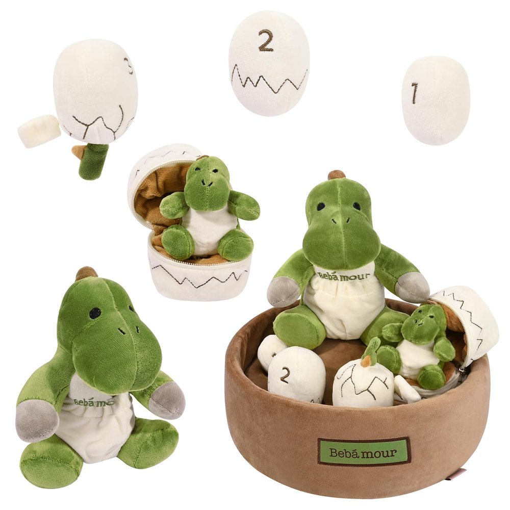 Bebamour Montessori Pull Carrot Toy Plush Stuffed Dinosaurs Set Soft Cotton Sensory Play Gift (Dinosaur)