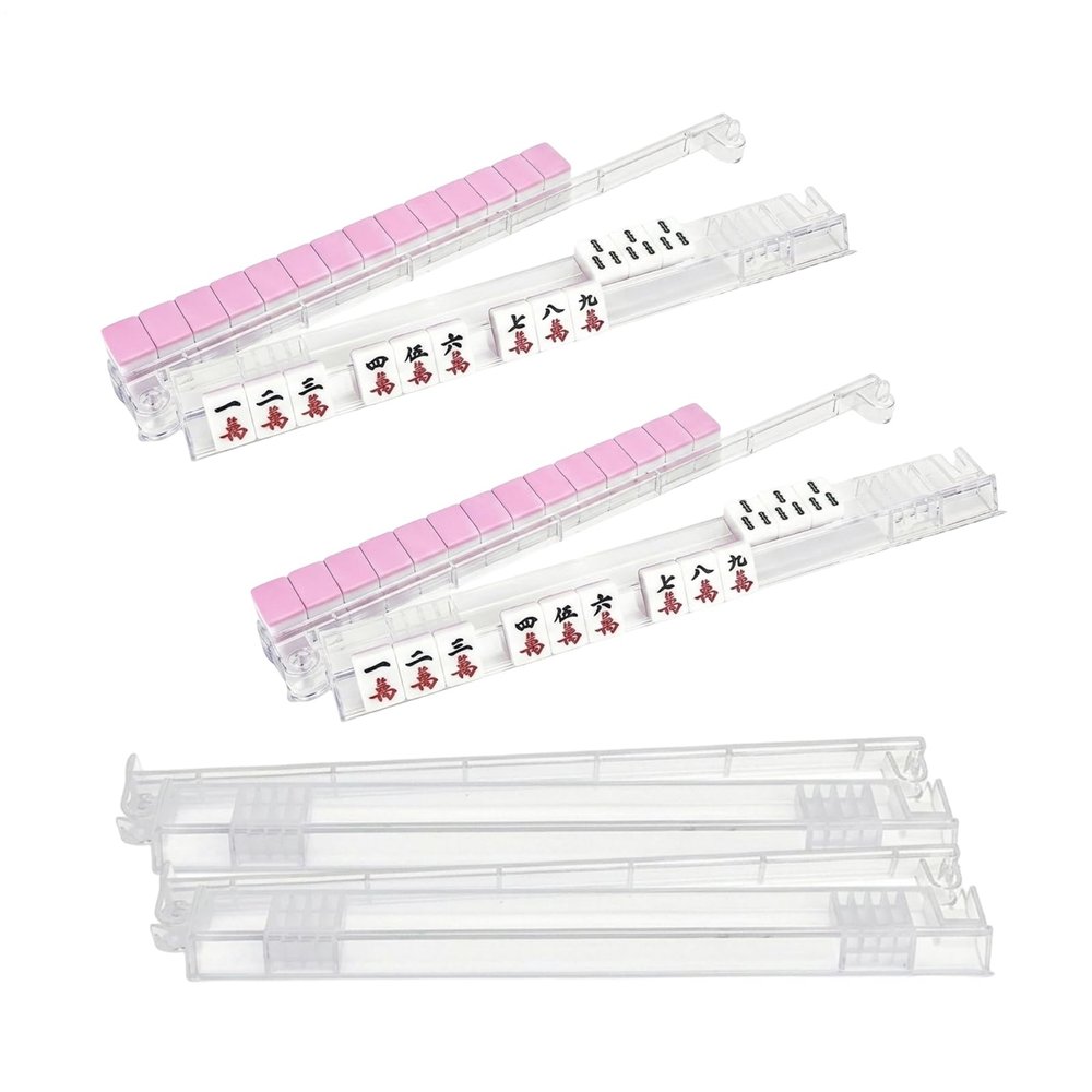 4 Pack Mahjong Racks with Pushers, Majiang Tile Holder Clear Acrylic Mahjong Racks Accessories for American Mah Jong
