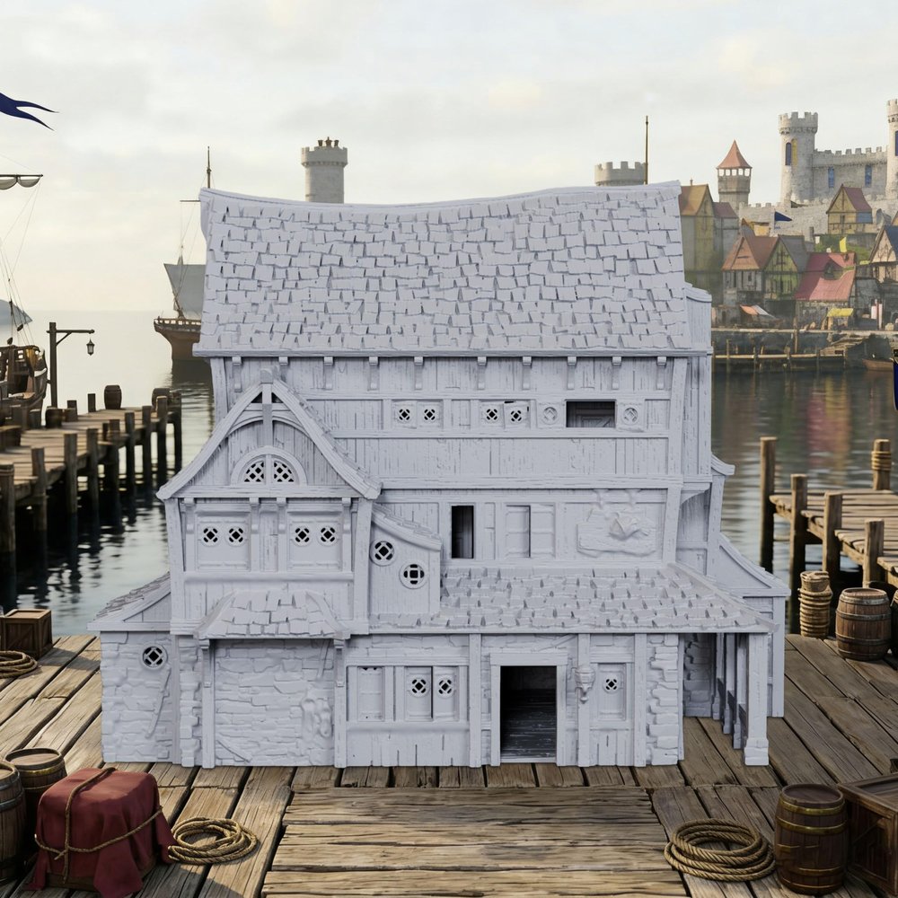 25mm Scale Unpainted Stone & Woodwork Harbor Scenery, High-Detail TTRPG Buildings for Dungeons and Dragons Fantasy Wargames,Tabletop RPG Game- Dock Buildings E (AF1154E)