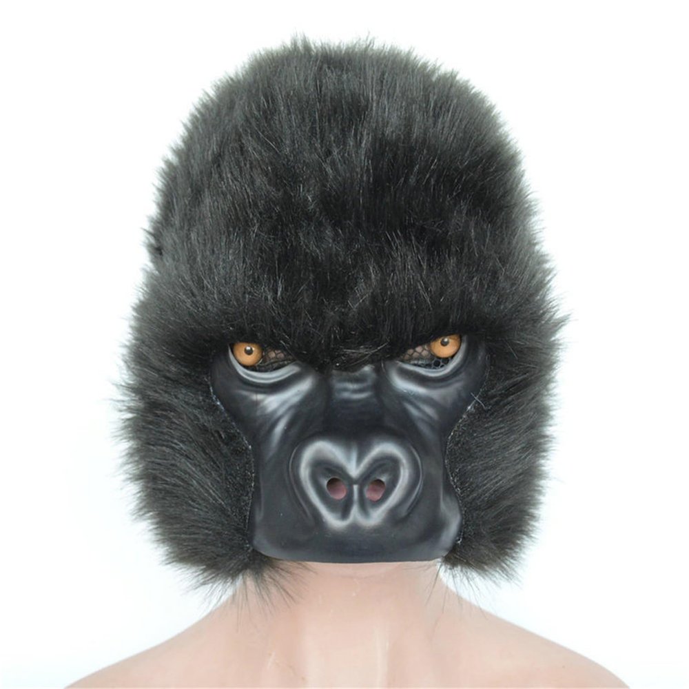 Half Face Realistic Animal Mask with Fluffy Fur,Fursuit Plush Animal Head Mask for Halloween Carnival Cosplay Party (Gorilla)