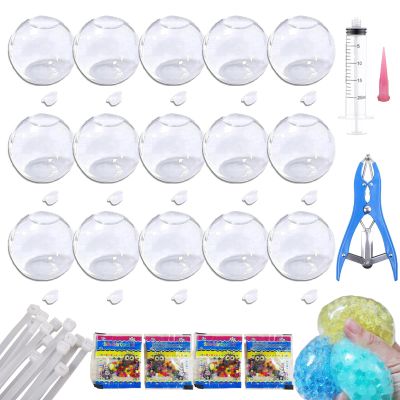 15Pcs DIY Stress Ball Making Kit, Stress Ball Skin, Vacuum Squishy Pressure Balls with Lid & Air Pump & Expander Tool for Sensory & Stress Relief, DIY Stress Relief Toys Set (Transparent, 6CM)